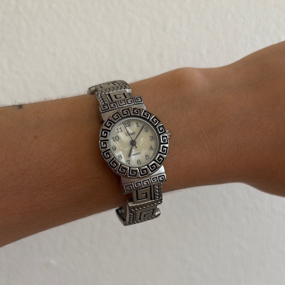 Vintage Silver Greek Key Pattern Watch